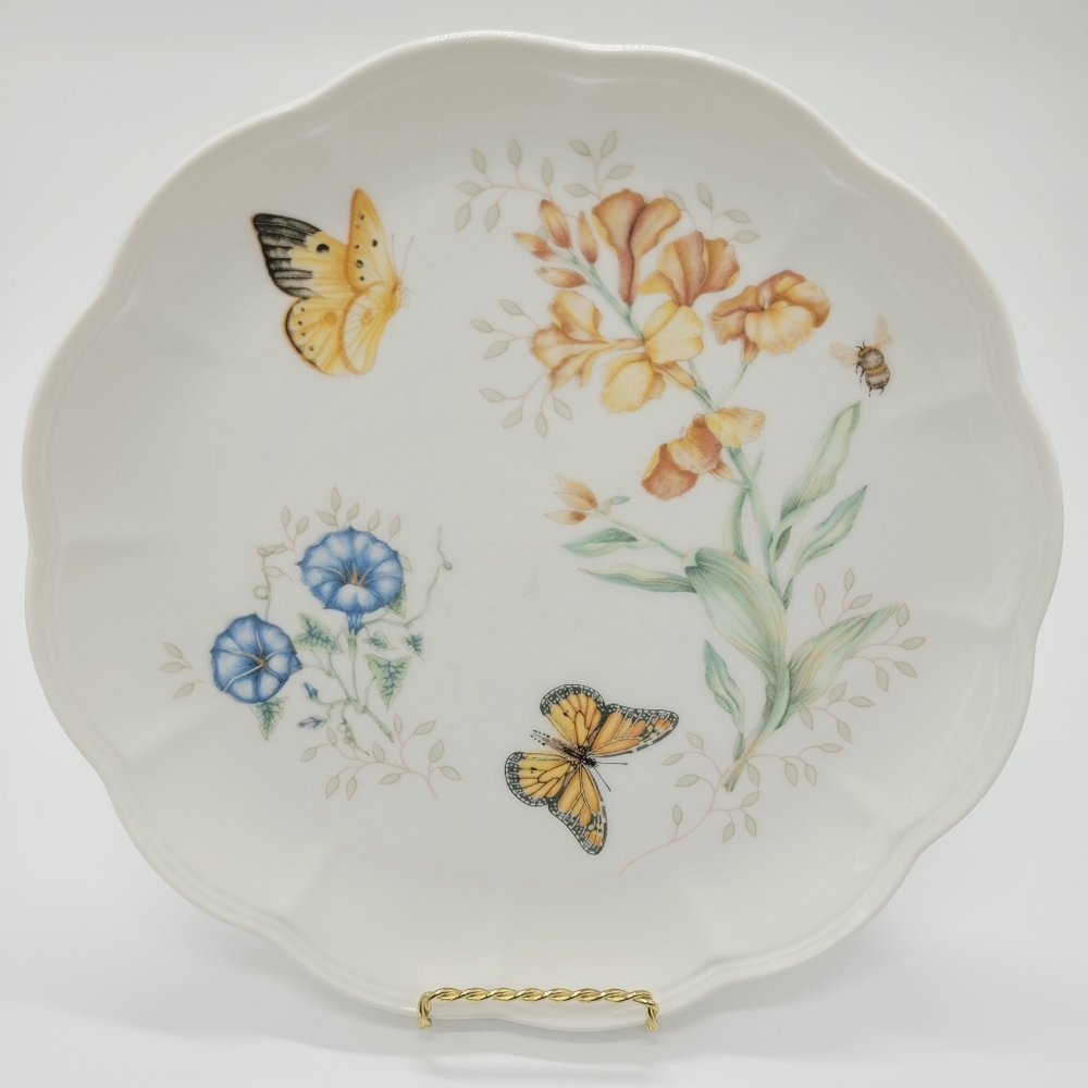 Lenox Butterfly Meadow 11" Dinner Plate Monarch Flowers Porcelain Scallop Edge
